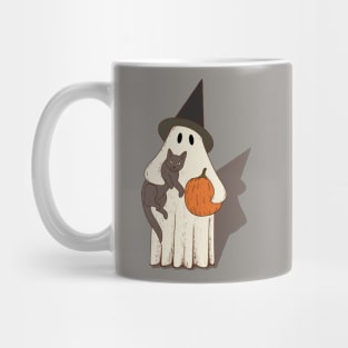 Vintage Ghost with Cat Halloween Graphic Mug